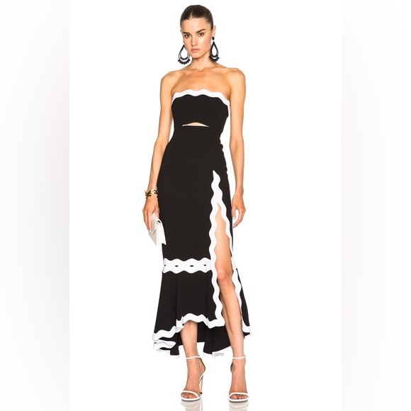 JONATHAN SIMKHAI Size 6 Black & White Scallop Trim Midi Cocktail Dress - Picture 3 of 12